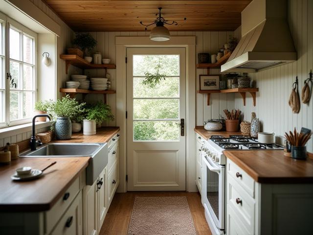 Tradisjonelt landlig kjøkken med detaljer i tre og koselig atmosfære i Lillehammer